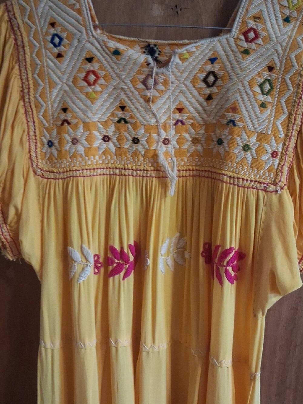 Yellow Embroidered Puff-Sleeve Mini Dress - Picture 4 of 7